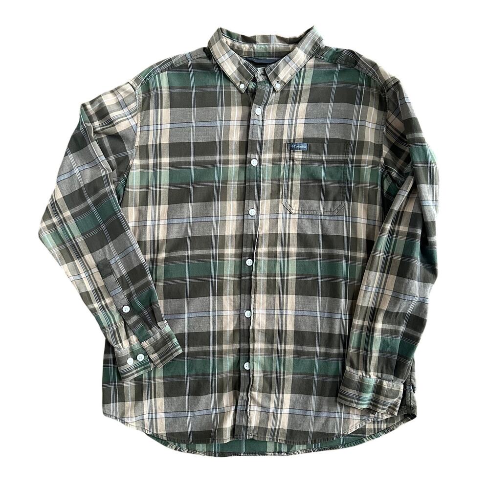 COLUMBIA Sportswear Co Brown Green Plaid Button Down Long Sleeve Shirt Size XL
